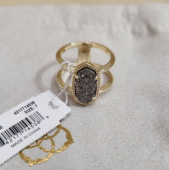 Kendra Scott Elyse Double Band Ring Gold/ Platinum Drusy Sz 7 NWT - Picture 1 of 10